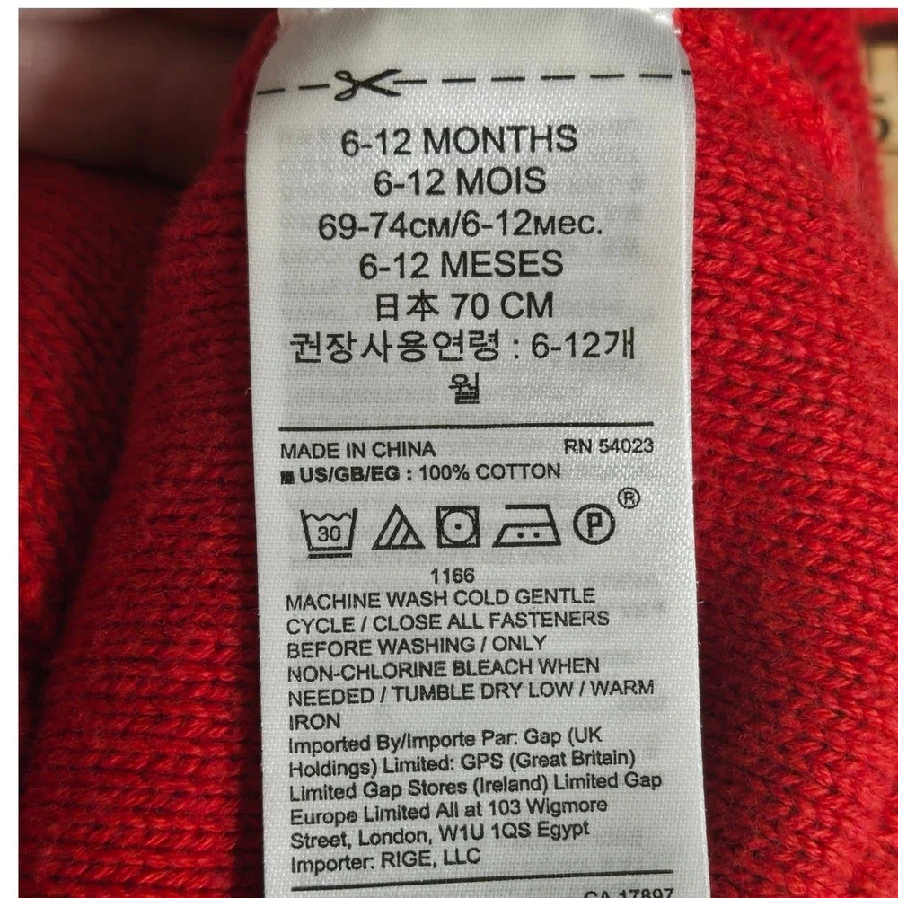 Baby Gap Cable Knit Sweater‎ Dress Ruffle Shoulders Red Cotton Blend 6-12 Months